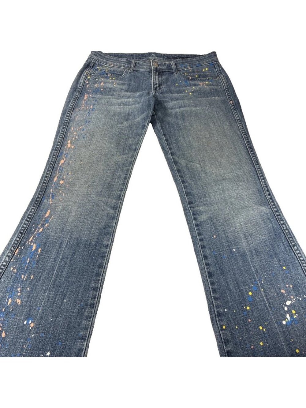 Y2K Jordache Paint Splatter Flare Jeans 29 Vintage Distressed Blue Denim Pants